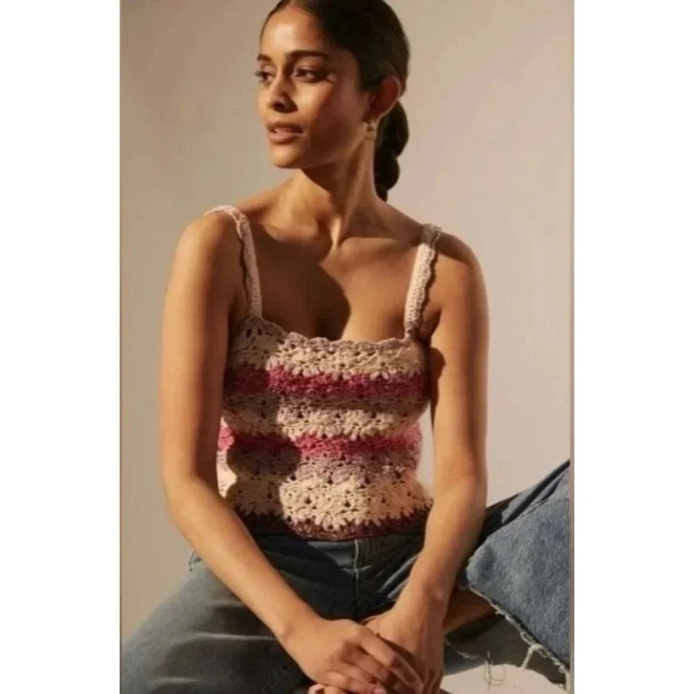 Anthropologie Crochet Neutral Tone Crop Top | Coastal Cowgirl Eclectic Grandpa - Picture 1 of 16